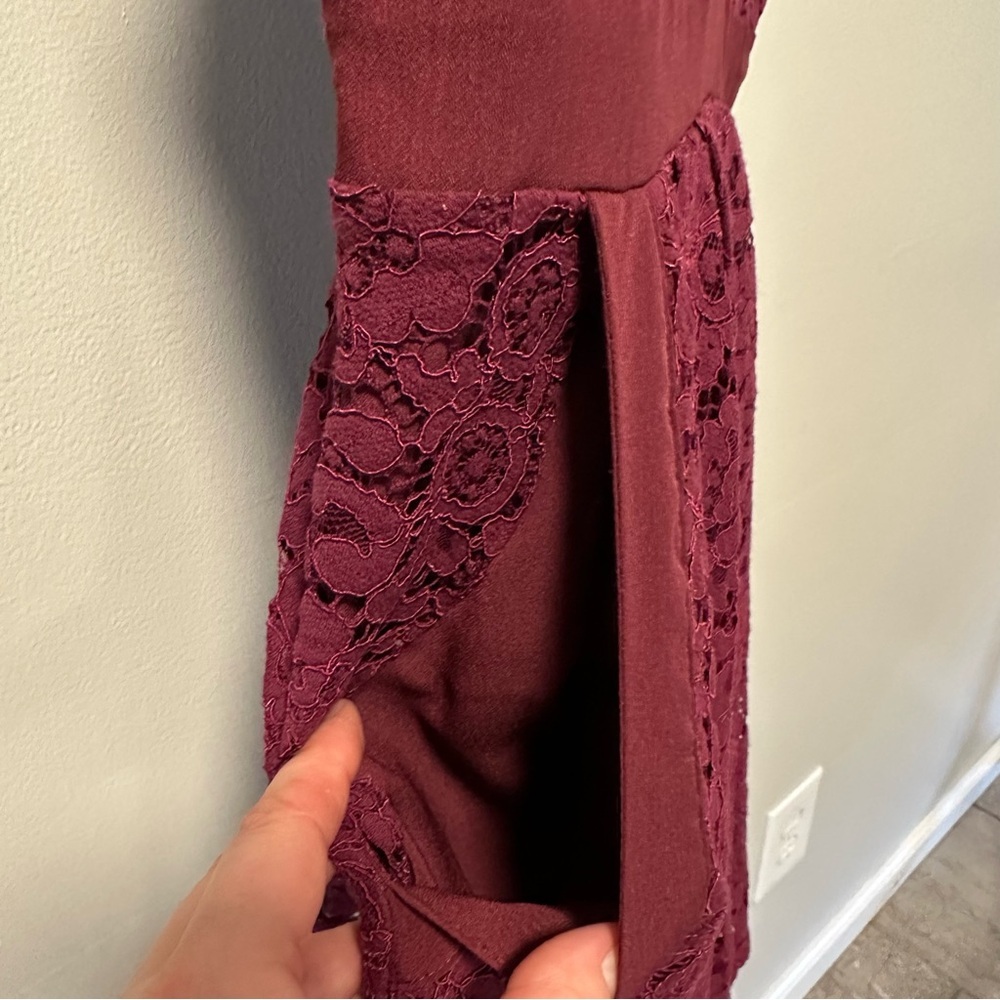 Free People Lovely in Lace Boho Western V Neck Pockets Sleeveless Burgandy Dress - Picture 10 of 15
